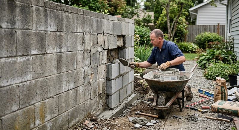 Cinder Block Wall Repair in Oakville, CT