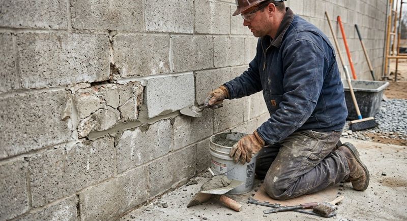 Concrete Block Wall Repair in West Hartford, CT